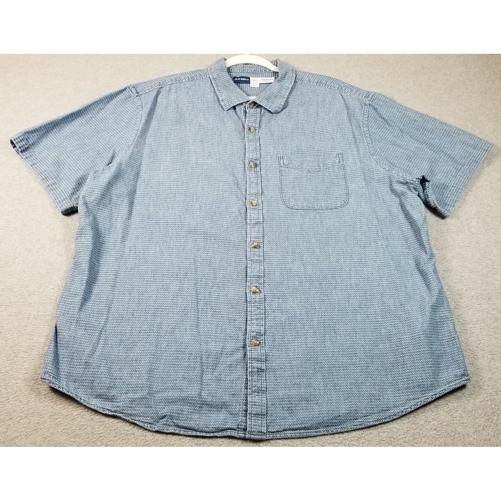 Old Navy Button Up Shirt Men's 2XL XXL Blue White Zig Zag Indigo Dobby Casual